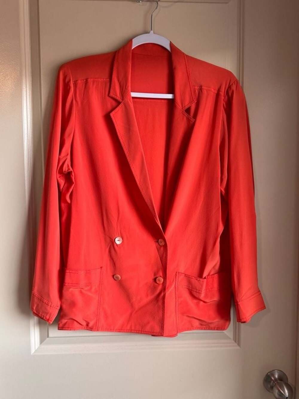 Vintage Inspired Orange Double Breasted Blazer Jacket feels like silk